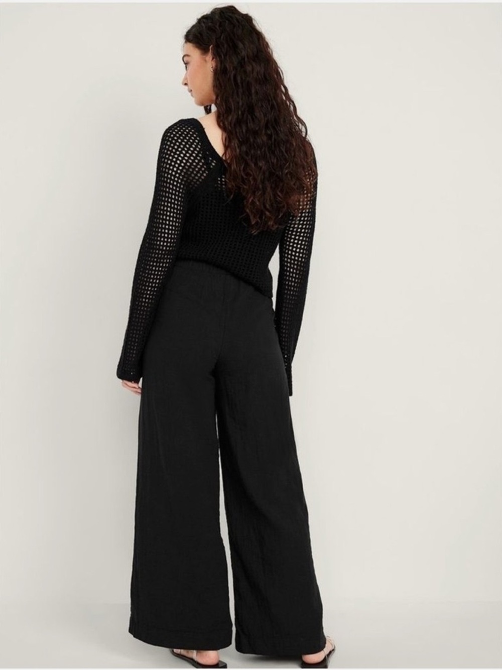 Old Navy High-Waisted Crinkle Gauze Super Wide-Leg Pants In Jack Black Size M - Picture 3 of 16